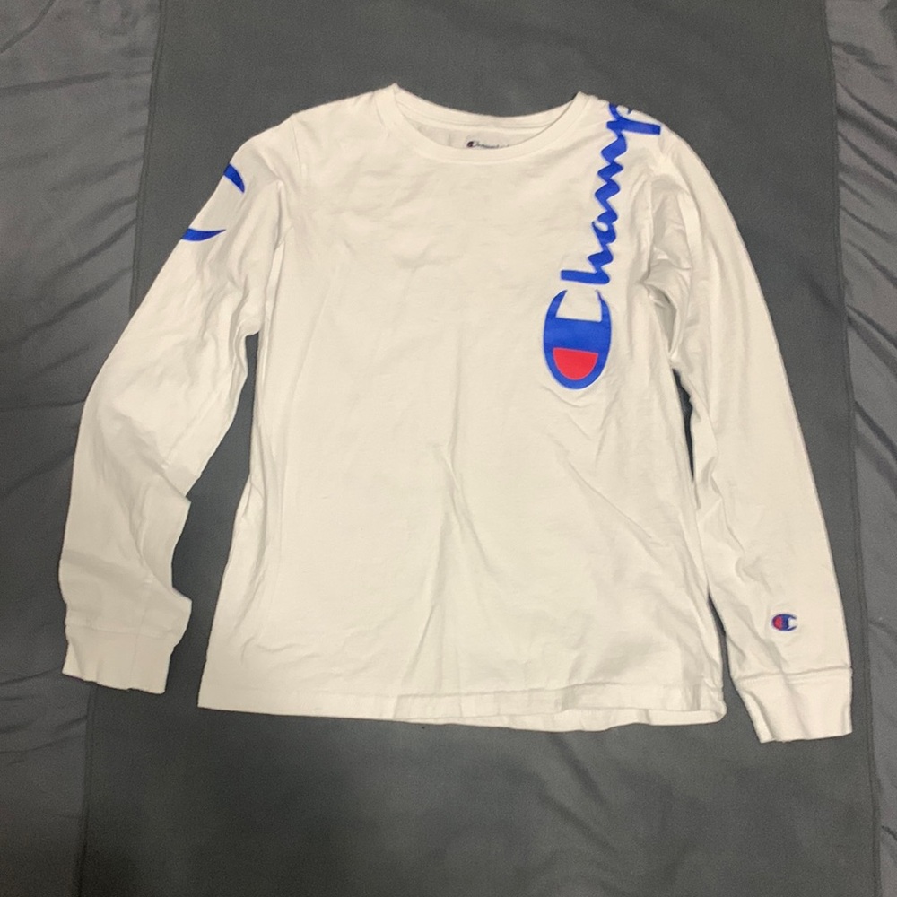 Youth white long sleeve Champion T shirt